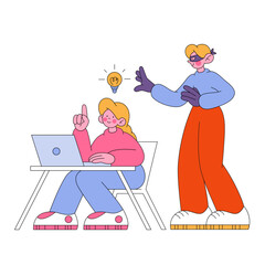 Girl getting an idea and thief wanting to steal the idea