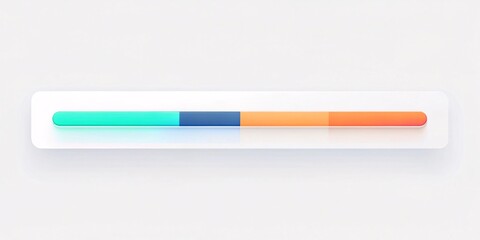 Obraz premium Colorful Progress Bar on White Background. A horizontal progress bar with vibrant colors of orange, green, and blue gradient, set against a clean white background. 