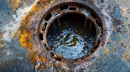 Drain cleaning. Clogged and dirty sewer pipes floor drain. Full of hair and accumulated clogged grease. Maintenance the floor drain sewage system in bathroom. fixing clean wash and unclog a drain.