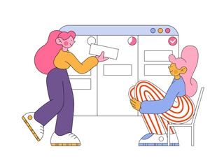 Girls place the cards on the Kanban board