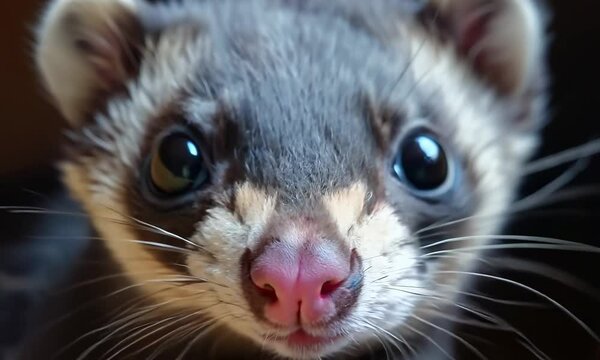 Playful ferret peeking out from inside a cardboard box, hyperrealistic Video