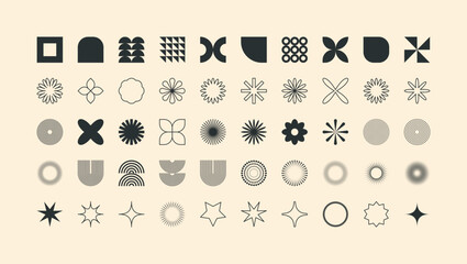 Brutalist geometric shapes, modern symbols. Simple primitive elements and forms. Retro design, trendy contemporary minimalist style, y2k. Vector illustration