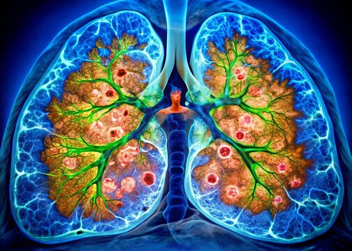 "Abnormal FDG uptake visualized in mid-lung segments, indicative of tumor growth, suspected primary lung cancer, nodular pattern with irregular margins and heterogeneous density."