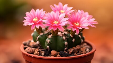 Obraz premium Pink Blooming Cactus Flower in Pot