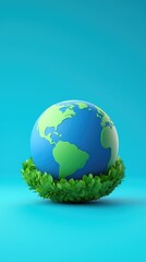 A vibrant globe surrounded by lush greenery, symbolizing environmental awareness and sustainability in a colorful setting.