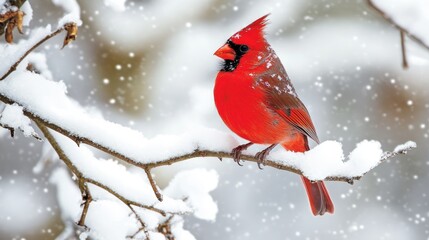 Cardinal Perched on a Snowy Branch