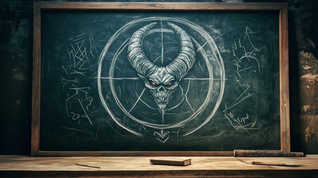 Blackboard with a the Sigil of Belial drawn in the middle.