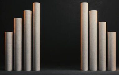 Abstract art featuring varying heights of cylindrical shapes, creating a striking visual contrast against a dark background.