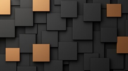 Obraz premium Abstract composition of black and gold squares creating a modern textured background perfect for design projects.