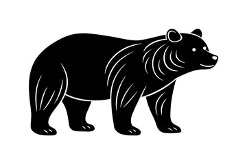 Hand drawn bear in a minimal linocut style. silhouette black color vector art illustration