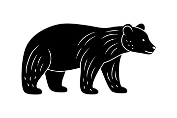 Hand drawn bear in a minimal linocut style. silhouette black color vector art illustration