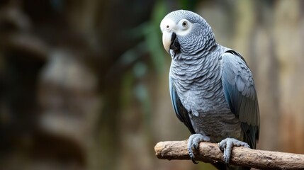 Obraz premium Grey Parrot Perched on a Branch