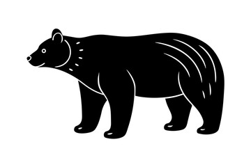 Hand drawn bear in a minimal linocut style. silhouette black color vector art illustration