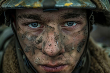 Generated with AI photo of confident soldier fighting battlefield