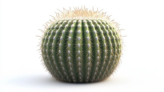 Barrel cactus (Ferocactus) clipart, element, 3D illustration, realistic, isolated on white background