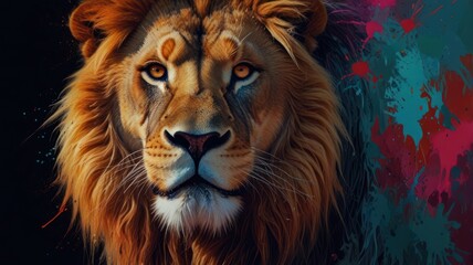Fototapeta premium Lion Portrait with Artistic Splashes