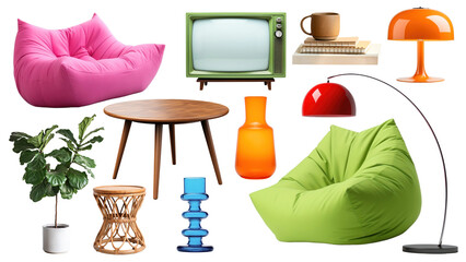 PNG retro furniture home decoration set, transparent background