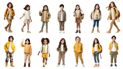 PNG diverse kids full body set, transparent background
