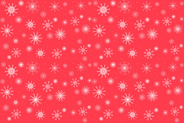 Red christmas background with white snowflakes, pattern, new year print, 2024