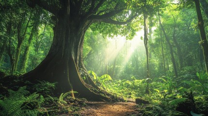 Obraz premium Tropical rainforest with big tree