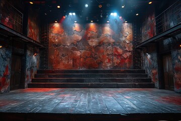 Escenario vacío con las luces encendidas. Espacio listo para un espectaculo.