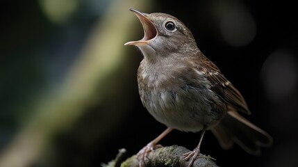 A Small Bird Singing Loudly in a Forest