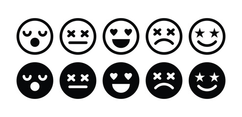 emoticon emoji symbol icon sign vector design black white color simple flat modern style collections set