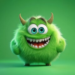 Cute and furry blue monster with good character, Big eyes and smile. studio render quality. Cartoon style.
