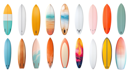 PNG colorful surfboard set, transparent background