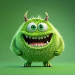 Cute and furry blue monster with good character, Big eyes and smile. studio render quality. Cartoon style.
