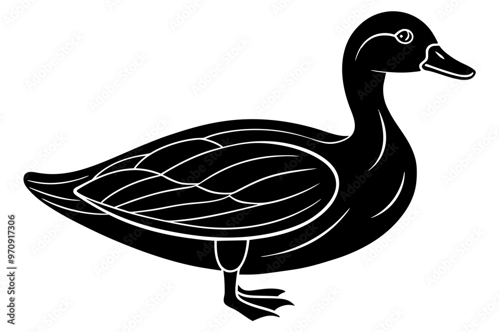 Canvas Prints Hand drawn duck in a minimal linocut style. 4k silhouette black color vector art illustration