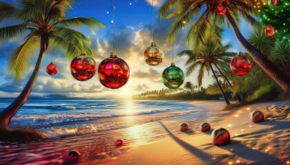 Christmas vibes on a tropical island; Perfect motif for a christmas card background