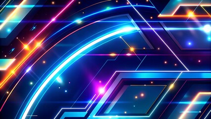 Futuristic Neon Background with Glowing Geometric Lines and Shapes