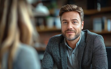 Fototapeta premium Manager negotiating salary with an employee in a private office, salary negotiation, employment discussion