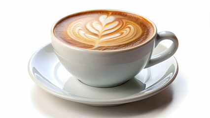 Fototapeta premium Aromatic coffee beverage featuring a delicate leaf pattern. Relaxing cup of coffee with a visually appealing latte art.
