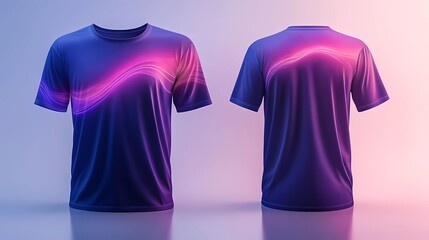 modern dynamic gradient neon line pastel color jersey for gaming, short sleeve mockup with front and back views isolated clean white backgroun