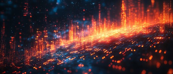 Fototapeta premium Complex algorithm projected as a hologram from a robotic trader, holographic finance, AIdriven financial models