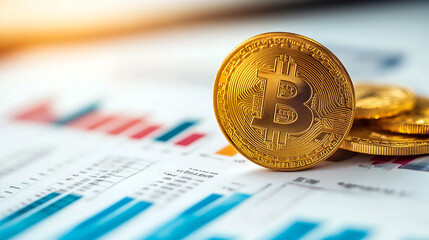 a gold Bitcoin coin with space bqckground