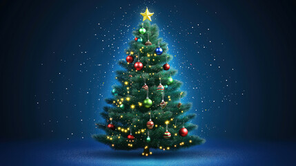Obraz premium Festive Christmas Tree Adorned with Colorful Ornaments and Garlands