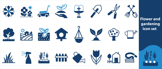 Flowers and gardening icons set, bloom, flowers, petals, seedlings, garden tools, watering can, green thumb, potting soil, pruning shears
Garden hose, flower pot, greenhouse, leaf, shovel, 