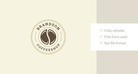 Coffee shop traditional hot cappuccino natural bean circle logo design template vector flat illustration. Coffeeshop morning aroma beverage store cafe cafeteria old style minimalist logotype