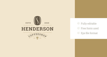 Coffee shop breakfast traditional hot beverage retro logo design template vector flat illustration. Coffeeshop caffeine morning fragrance drink paper cup store cafe minimalist logotype