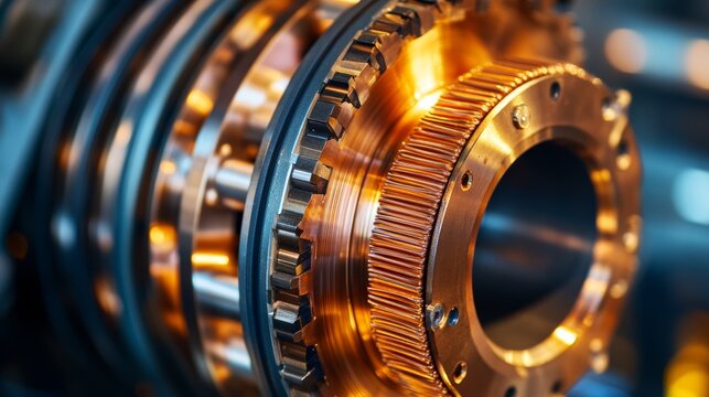 Copper commutator bar of the electric motor close up. Electric motor rotor.