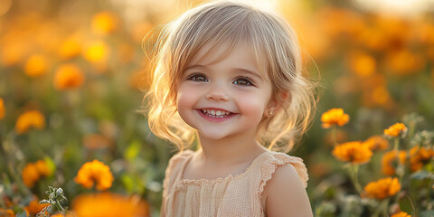 Fototapeta premium Portrait of a beautiful little girl looking at the camera