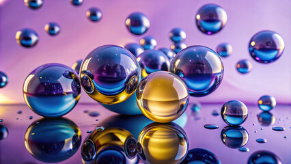 drops of water on a glass blue bubbles