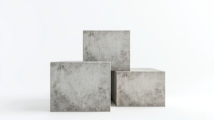 Product podium made from concrete cube isolated on a white background.