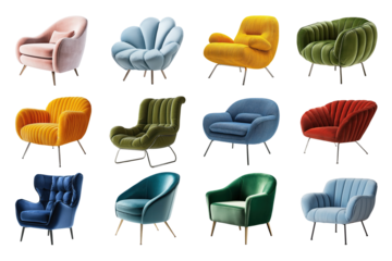 Colorful armchair png element set, transparent background