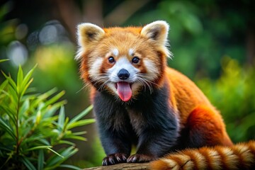 The crimson creature's tongue lolled out, and its lengthy tail wrapped snugly around its body, forming a peculiar yet adorable pose.