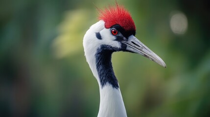 Fototapeta premium Red-Crowned Crane Portrait with Sharp Gaze