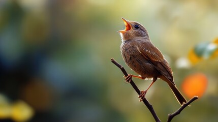 A Small Bird Singing on a Branch